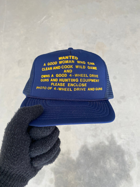 Vintage Wanted Trucker Hat 80s